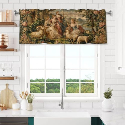 French Floral Curtain Valance 54x18 Inches Window Treatment Rod Pocket Valance for Kitchen Bathroom Bedroom - color: French Floral