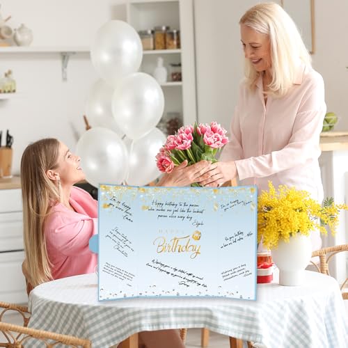 Crenics Dusty Blue and Gold Birthday Guest Sign in Book Alternative 18" x 12" - color: Dusty Blue and Gold