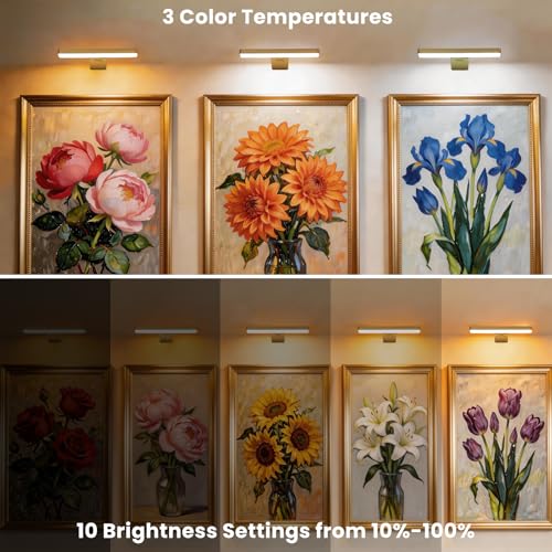 Battery Operated Picture Lights for Wall , 2 Pack Gold 3CCT Dimmable Light - color: Gold-3CCT