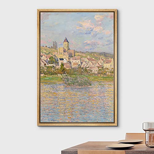 wall26 Framed Canvas Print Wall Art V?theuil Seaside Landscape Claude Monet Classical Illustrations Fine Art Decorative Vintage Watercolors Zen for Living Room, Bedroom, Office - 24"x36" Natural - color: B90-2206-ma01193, size: 36"L x 24"W