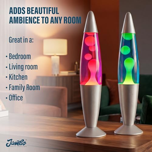 JAMBO 2 Pack- 16" Beautiful Lamp- Blue with Yellow/Green Wax and Purple with Pink Wax, Relaxing Liquid Lamp, Night Light Nightlight, Lamps for Adults Teens Kid - color: Silver Base, Blue Liquid, Yellow Wax AND Silver Base, Purple Liquid, Pink Wax