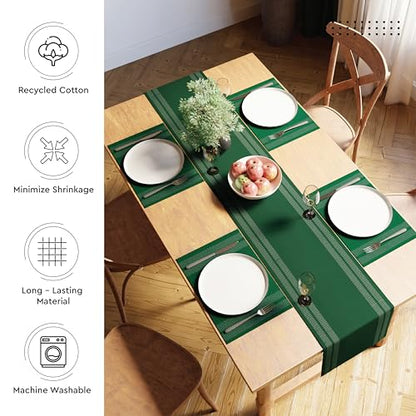 Encasa XO Table Runner, Yarn Dyed Ribbed Cotton 13"x94" - color: Ladder Dk Green, size: 13x94 in