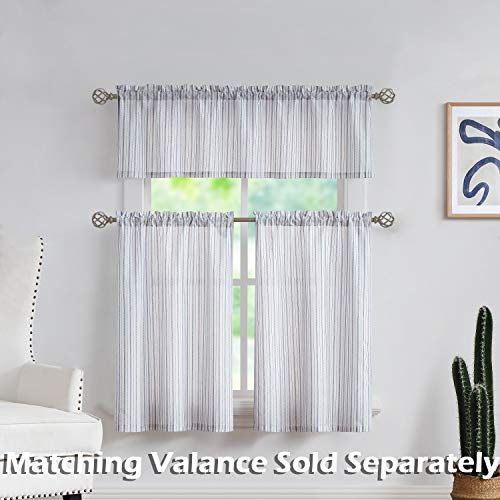 SXZJTEX Striped Blue White Pinstripe Linen Sheer Curtains 95 Inch Bedroom - color: Blue, size: 40"W x 95"L (Pack of 2)