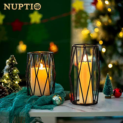 NUPTIO Black Geometric Hurricane Glass Candle Holders, Set of 2 - color: Black, size: XS+S