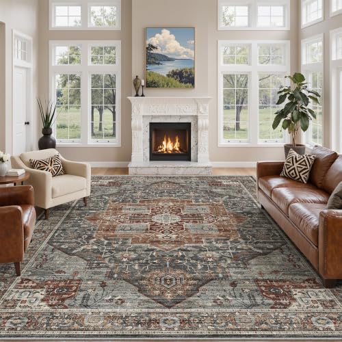 Roxstand 8x12 Washable Area Rugs, Vintage Non-Slip Rug Grey/Brown/Tan - color: Grey/Brown/Tan, size: 8' x 12' (Rectangular)