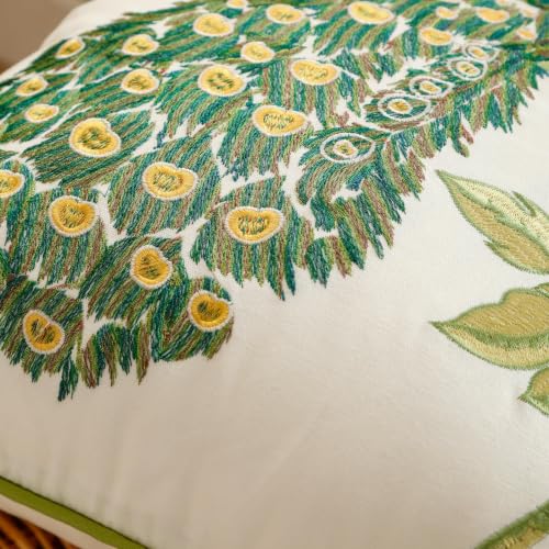 Holibeat Embroidered Peacock Throw Pillow Covers Spring Decoration Pillowcases(Ivory White, 20" x 20" (Pack of 2)) - color: Ivory White, size: 20" x 20" (Pack of 2)