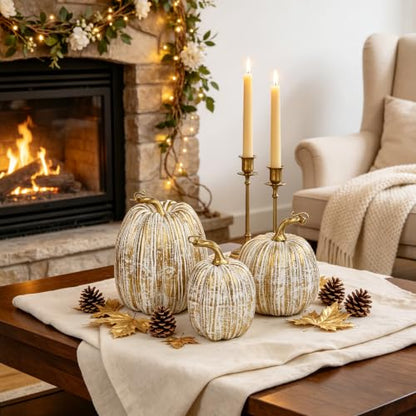 winemana Gold Pumpkins Fall Decor Large Artificial Foam Pumpkin, 3 Pack - color: Gold-2