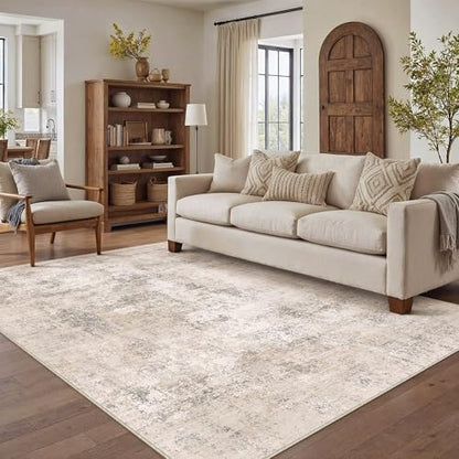 HUGEAR 6x9 Beige Abstract Washable Area Rug for Living Room - color: Beige, size: 6' x 9' (Rectangular)