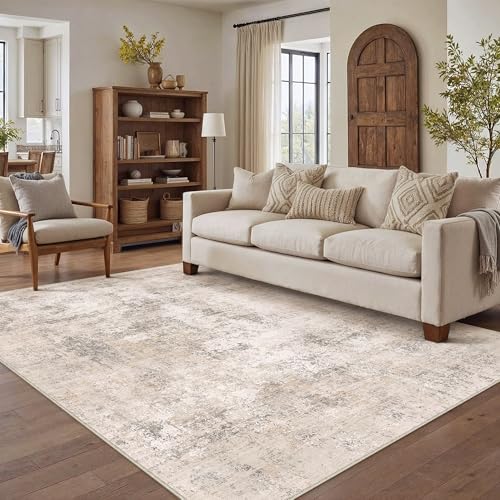 HUGEAR 5x7 Beige Abstract Washable Area Rug for Living Room - color: Beige, size: 5' x 7' (Rectangular)