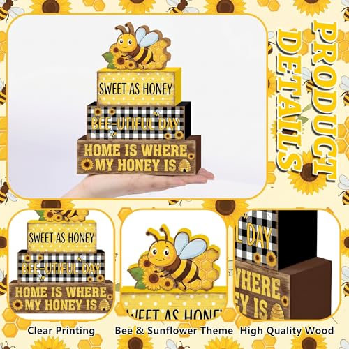 Britimes Bumble Bee Tiered Tray Decor Set, 4 Pack, Wooden Table Sign - style: Bee
