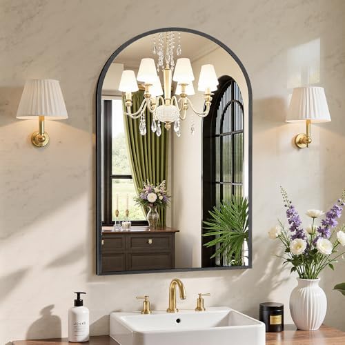 Sweetcrispy 20"x30" Arched Black Bathroom Mirrors for Wall - color: Black, size: 30"L x 20"W