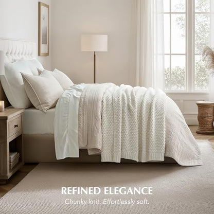 EVERGRACEHOME Chunky Chenille Knit Throw Blanket, 50 x 60, Bright White - color: Bright White, size: 50" X 60"