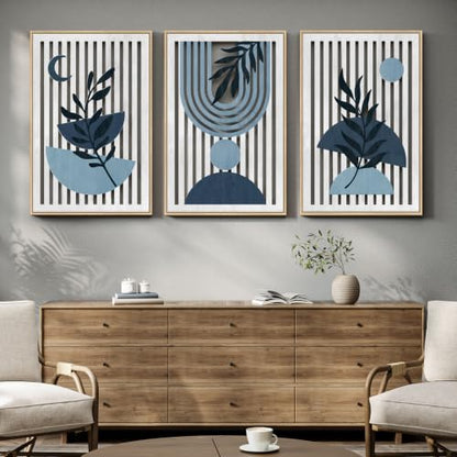 Large Framed Boho Cutout Carved Wood Wall Art for Living Room, 24x36 Inch - color: Navy Blue