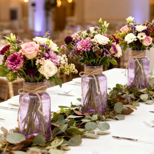 12 Pack Mason Jar Vases for Centerpieces, Purple Glass Flower Vase - color: Purple