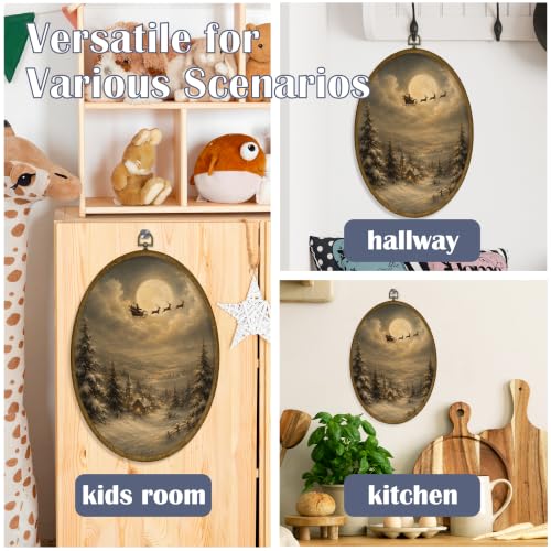 JMENGSSFL Moonlit Santa Sleigh Winter Night Oval Wall Art Decor 8.6x11.4 - color: Christmas-11
