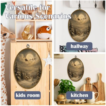 JMENGSSFL Moonlit Santa Sleigh Winter Night Oval Wall Art Decor 8.6x11.4 - color: Christmas-11