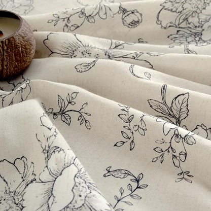 LAMIT Floral Linen Window Curtains 63 Inch Length, 2 Panels, Black - color: Black on Beige, size: 52"W x 63"L (Pack of 2)