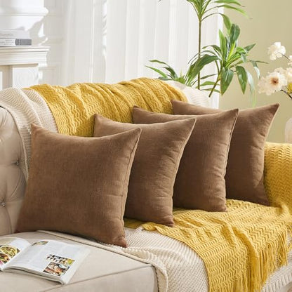 GAWAMAY 4 Pack Apricot Brown 18x18 Chenille Throw Pillow Covers for Couch - color: Apricot Brown, size: 18" x 18" (Pack of 4)