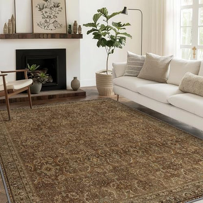 8X10 Washable Area Rug for Living Room, Vintage Non-Slip, Rustic Brown