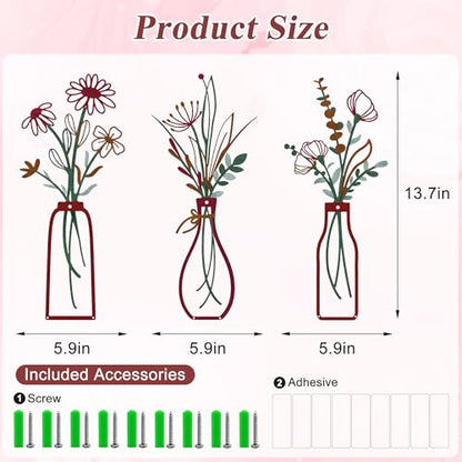 Embewhis Metal Wall Art Flowers 3pcs, Rustic Farmhouse Flower Sculptures, 13.7" Wall Art Decor, Drill-Free Install Option for Living Room, Kitchen, Bedroom & Bathroom - size: C