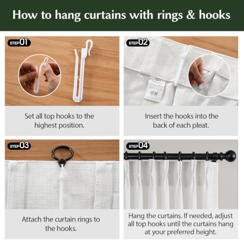 Semi Sheer Pinch Pleated Linen Curtains for Living Room 90 Inches, White - color: White, size: 40"W x 90"L (Pack of 2)