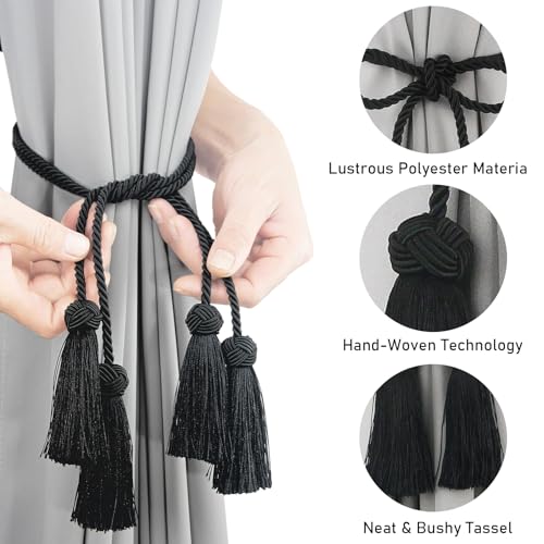 Elegant Tassel Curtain Tiebacks Rope Curtain Tie Backs for Windows Porlau - color: Black