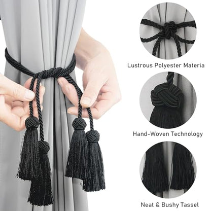 Elegant Tassel Curtain Tiebacks Rope Curtain Tie Backs for Windows Porlau - color: Black