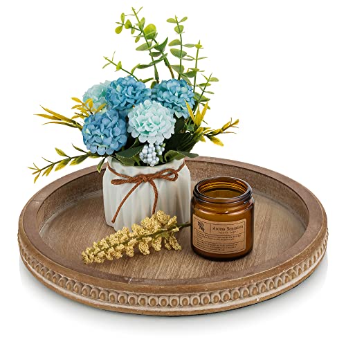Hanobe Round Wooden Tray Decor for Coffee Table, Decorative Candle Plate - color: Brown