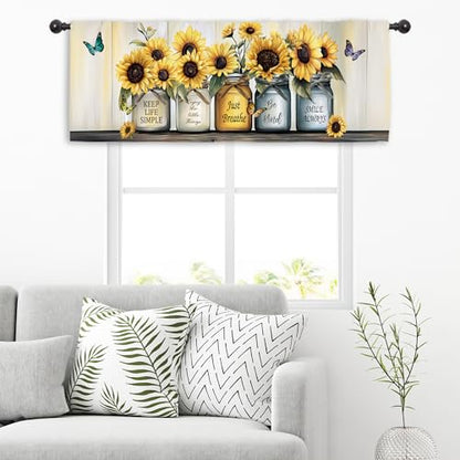 Miyotaa Farmhouse Sunflower Rustic Kitchen Curtain Valance 54W x 18H Rod Pocket Country Rural Quotes Inspirational Positive Window Treatment for Living Room Bedroom Bathroom - color: Yellow Sunflower Quotes, size: 54"W x 18"L (Pack of 1)