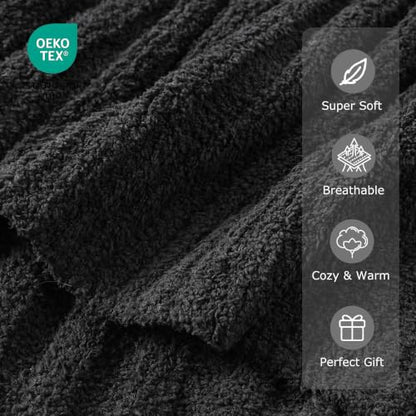 Battilo Black Throw Blanket for Couch, Soft Chenille Throw Blanket, 50"x60" - color: Black, size: 50"x60"