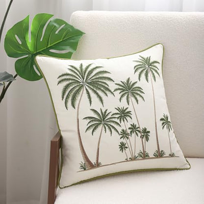 Palm Tree Embroidered Throw Pillow Covers 18x18 Pack of 2 - color: Tropical Palm Trees Green