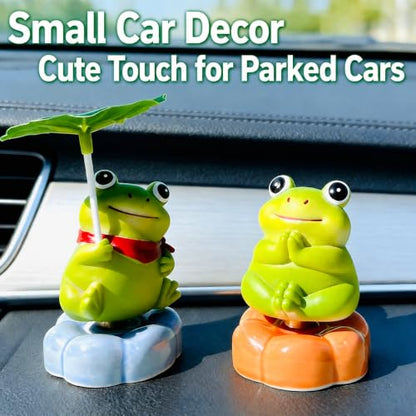 2Pcs Rotating Ceramic Frog Decor for Desk Room Miniature Garden Car, Gifts