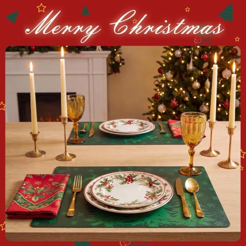 MOSAYT Christmas Vinyl Placemats Set of 6, 12 X 17 Inch, Green - color: Christmas Green