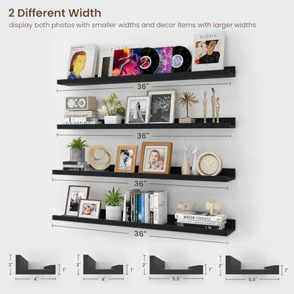 Axeman Picture Ledge Shelf, 36 Inch Black Floating Shelves Set of 4 - color: Black, size: 36 Inch