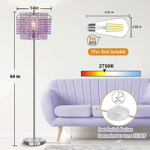 Crystal Floor Lamp Purple, 64" Tall Standing Lamps Elegant Floor Lamp - color: Purple