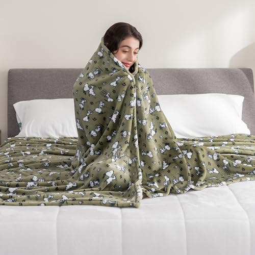 Berkshire Blanket Peanuts® VelvetLoft® Cute Character Snoopy Plush Blanket,Loden Green,Full/Queen 90 in x 90 in (Official Peanuts® Product) - color: Loden Green, size: Full/Queen (90 in x 90 in)