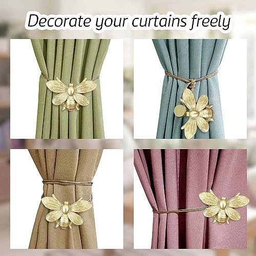 Curtain Holdbacks, Gift Set of 2, Resin Magnetic Curtain Tiebacks Golden Flying Bee Curtain Holders, Decorative Curtain Ties for Drapes, Outdoor Home Office Farmhouse Curtain Decorative Accessories - color: Gold, size: Set of 2