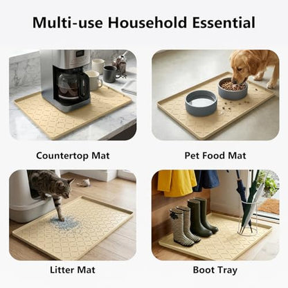 Mateeylife Under Sink Mat Kitchen Waterproof, Silicone Sink Tray 28"X19" - color: Khaki, size: 19''W x 28''L