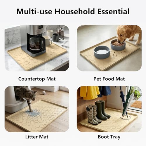 Mateeylife Under Sink Mat Kitchen Waterproof, Silicone Sink Tray 22"X31" - color: Khaki, size: 22''W x 31''L