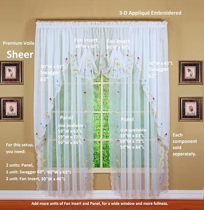 Today's Curtain,Vineyard 3-D Appliqué,Fan Insert, White, 30" W x 40" L - color: White, size: 30"W x 40"L (Pack of 1)