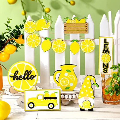 12 Pcs Lemon Tiered Tray Decor Set Gnome Fresh Lemonade Wooden Sign - style: Lemon