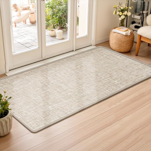 LEKEEPGO Ultra Thin Indoor Door Mat 24"x47", Non Slip Door Mat, Khaki | Low-Profile, Rubber Backing, Absorbent Door Mat Indoor Entrance, Washable Welcome Doormats Dirt Trapper Entry Front Floor Mat - color: Khaki, size: 2' X 3'11" (Rectangular)