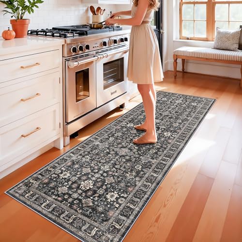 2x6 Washable Hallway Runner Rug: 6ft Kitchen Rugs with Non Slip Backing - color: Dark Black Gray, size: 2' x 6' (Rectangular)