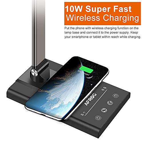 AFROG 5th Gen Multifunctional LED Desk Lamp with 10W Fast Wireless Charger, USB Charging Port,1800Lux Super Bright,5 Lighting Mode,7 Brightness, Touch Control, Auto Timer, 15W Office Table Lamp - color: Brown 5.0 Pro