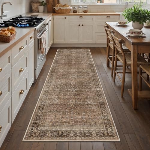Schweek 2.6x8 Hallway Runner Rug Washable Vintage Neutral Runners Brown - color: Brown, size: 2.6' x 8' (Runner)