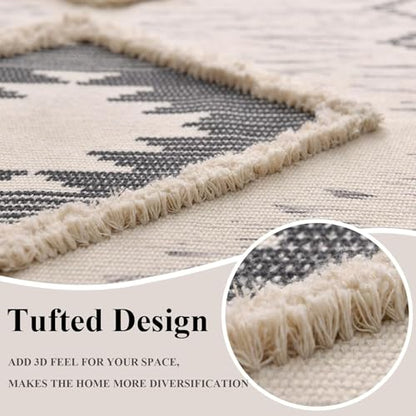 Boho Runner Rug, Washable Hallway Rug Runner Non Slip Rubber Backed, Kitchen Farmhouse Area Rug Floor Mat with Tassels, Tufted Woven Cotton Entryway Carpet (Grey, 2.3'x3.8') - color: Grey, size: 2'4" x 3'10" (Runner)