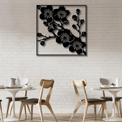 Metal Wall Decor | 17'' x 17'' x 0.05'' Spring Flowers Art Themed Wall Decorations | Handmade Indoor and Outdoor Wall Art (17'' x 17'', Spring Flowers, Black) - size: 17'' x 17'', style: Spring Flowers