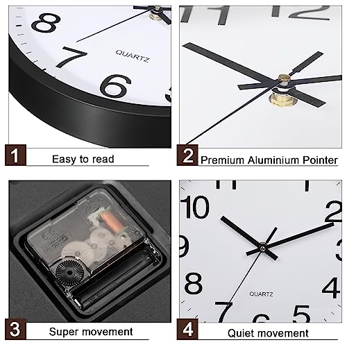 Inbagi 12 Pcs Silent Wall Clocks 12 Inch Large Quartz Analog Clock Black - size: 12 Inch