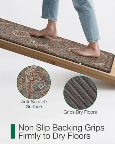 LUMI Kitchen Floor Mat Cushioned Anti Fatigue Runner Rug, 24"x59" - color: Rust Red & Blue, size: 59"L x 24"W x 0.4"Th
