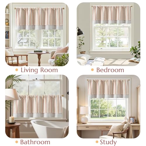 jinchan Stripe Linen Kitchen Valance Curtain, 50x18, 1 Panel, Multi Red - color: Boxter Striped | Multi Red on Linen, size: 50"W x 18"L (Pack of 1)